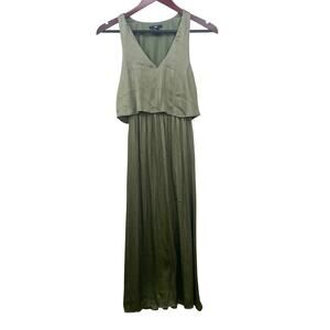 H&M Womens Dress Sz 2 Olive Fairy Boho Slip Midi Silky Feminine Khaki Flowy